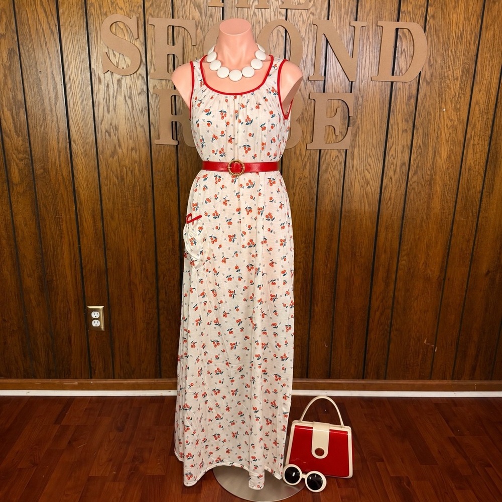 70s Vintage Diane Von Furstenberg Cherry Print Maxi Dress Womens 8 Retro Mod